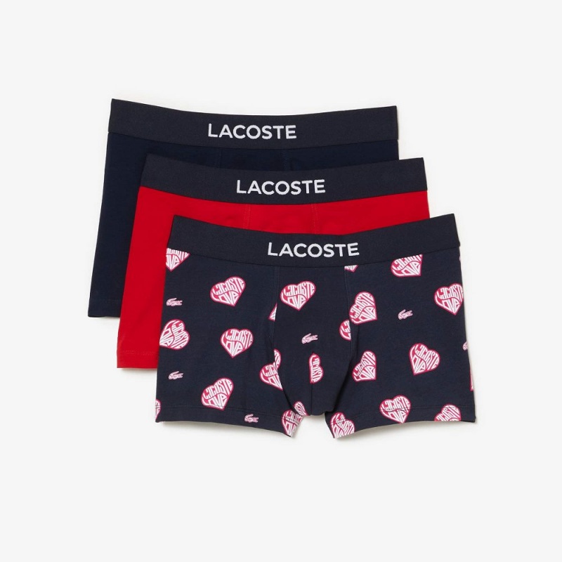 Men\'s Lacoste Contrast Branded 3-Pack Trunks Red White Navy Blue | VSK197605