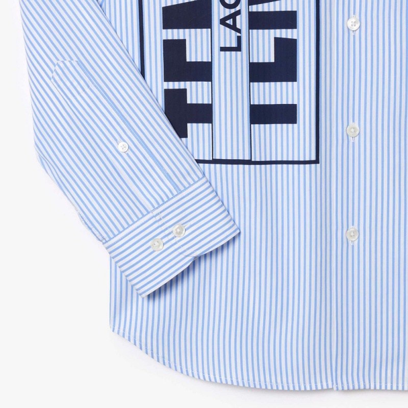 Men's Lacoste Contrast Branded Striped Shirt White Blue | DTY240769