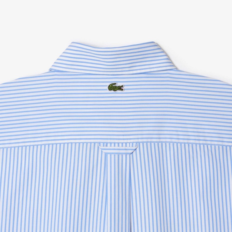 Men's Lacoste Contrast Branded Striped Shirt White Blue | DTY240769