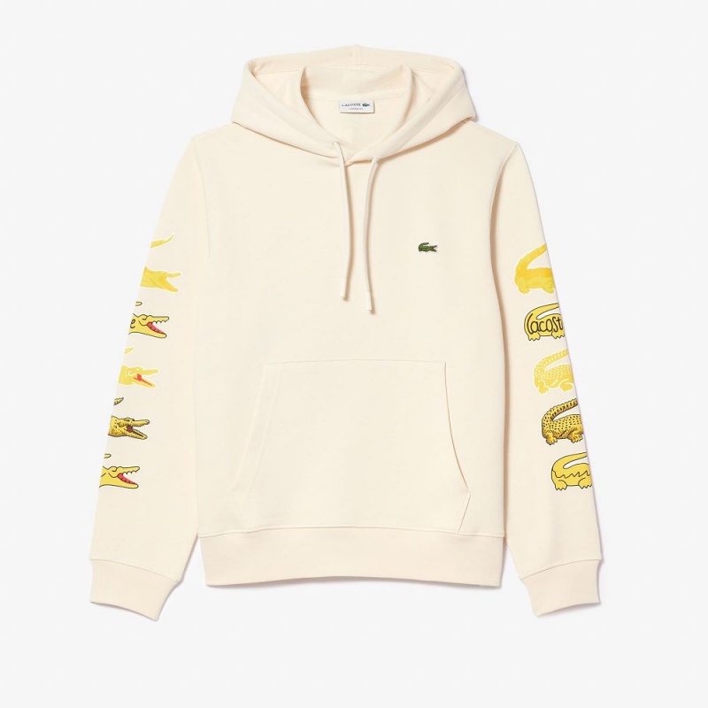 Men's Lacoste Contrast Crocodile Hoodie Cream | DPA187690