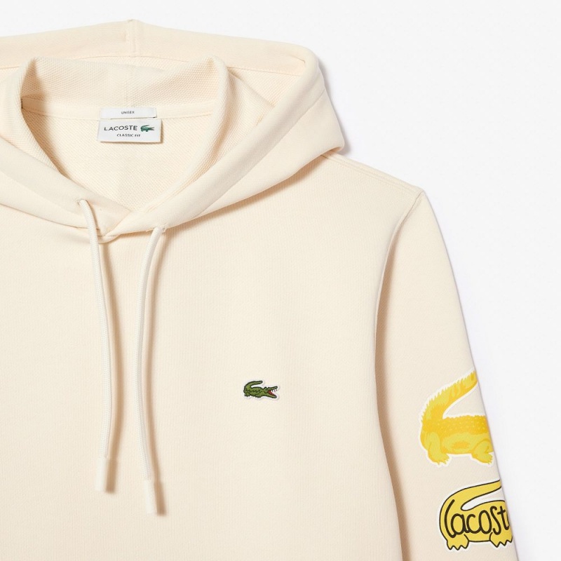 Men's Lacoste Contrast Crocodile Hoodie Cream | DPA187690