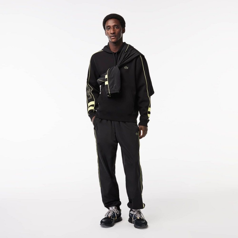 Men's Lacoste Contrast Details Hoodie Black Flashy Yellow | KJH576214