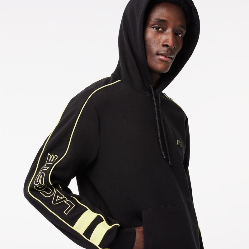 Men's Lacoste Contrast Details Hoodie Black Flashy Yellow | KJH576214