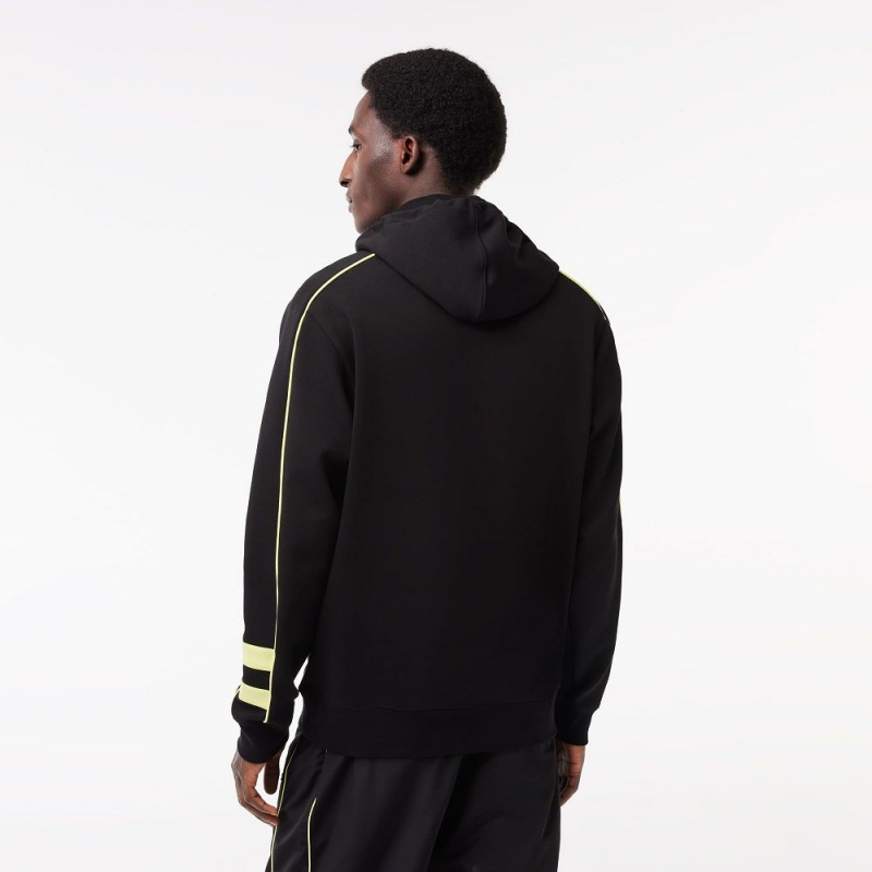 Men's Lacoste Contrast Details Hoodie Black Flashy Yellow | KJH576214