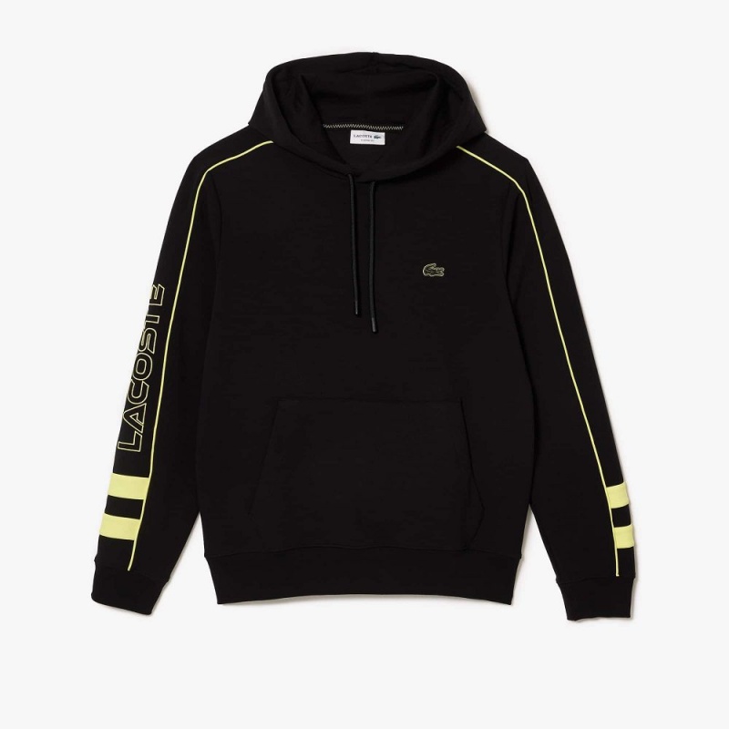 Men's Lacoste Contrast Details Hoodie Black Flashy Yellow | KJH576214