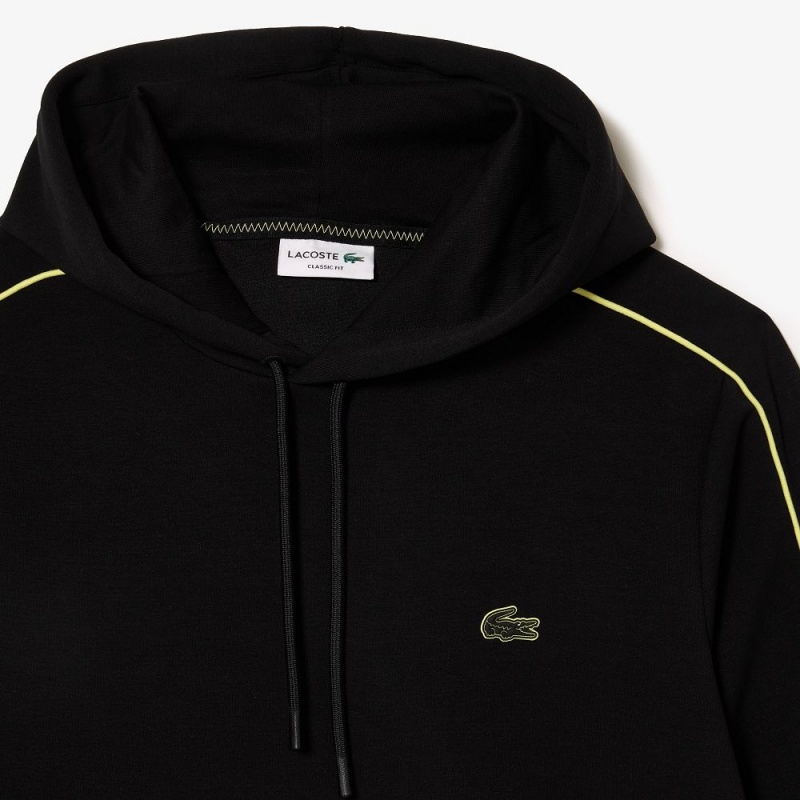 Men's Lacoste Contrast Details Hoodie Black Flashy Yellow | KJH576214