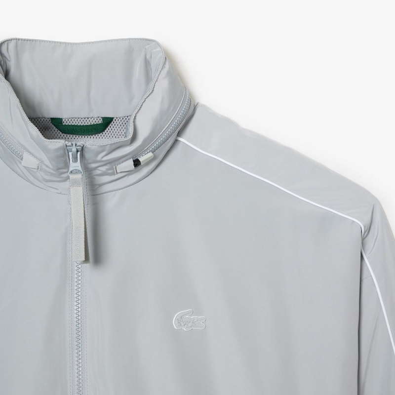 Men's Lacoste Contrast Details Water-Resistant Zip-Up Jackets Grey White | HMF693508