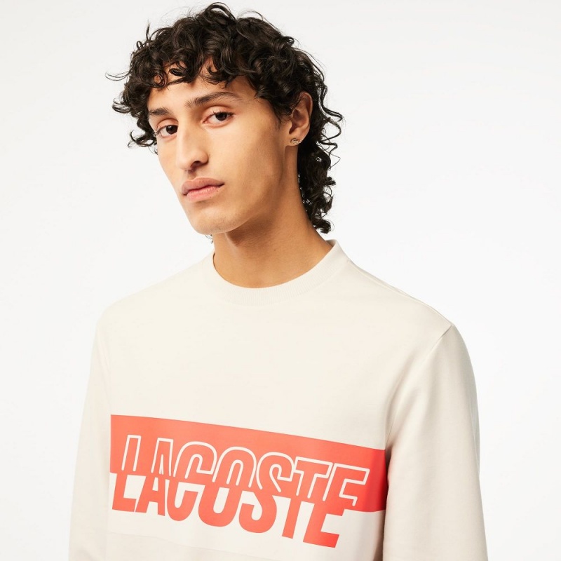 Men's Lacoste Contrast Logo Print Fleece Sweatshirt Beige | JCE076589