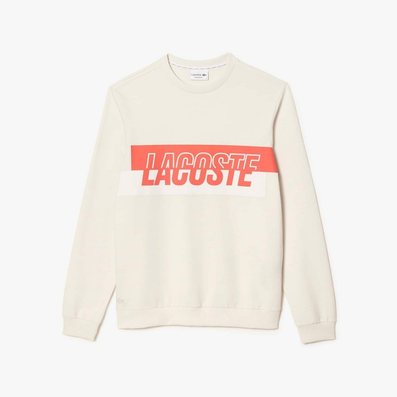 Men's Lacoste Contrast Logo Print Fleece Sweatshirt Beige | JCE076589