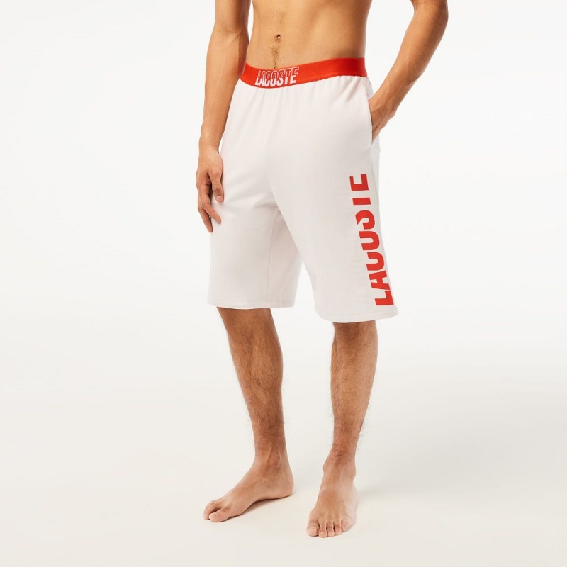 Men's Lacoste Contrast Logo Waistband Shorts Beige | YJZ670382