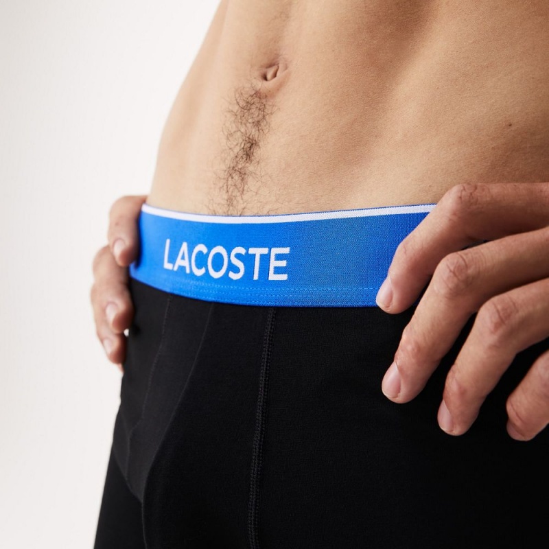 Men's Lacoste Cotton 3-Pack Boxer Briefs Black Blue Dark Grey | TUD650793