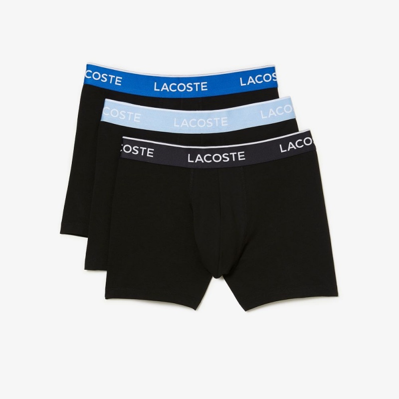 Men's Lacoste Cotton 3-Pack Boxer Briefs Black Blue Dark Grey | TUD650793