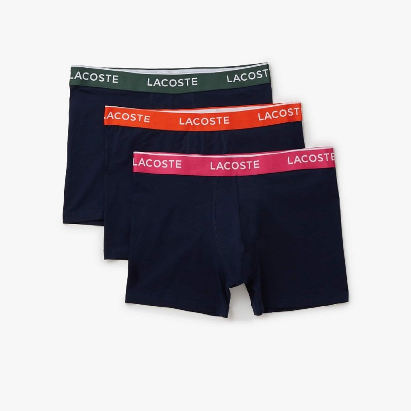 Men\'s Lacoste Cotton 3-Pack Boxer Briefs Navy Blue Dark Green Orange Fushia Pink | GJB567138