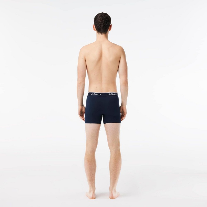 Men's Lacoste Cotton 3-Pack Boxer Briefs Navy Blue Green Red Navy Blue | HRT035498