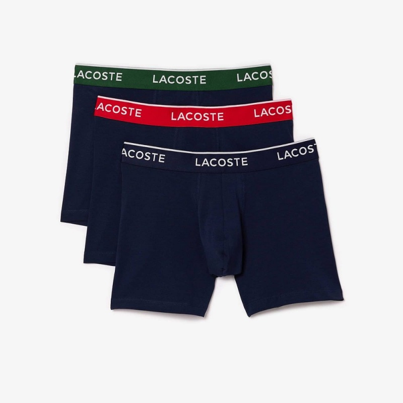 Men's Lacoste Cotton 3-Pack Boxer Briefs Navy Blue Green Red Navy Blue | HRT035498