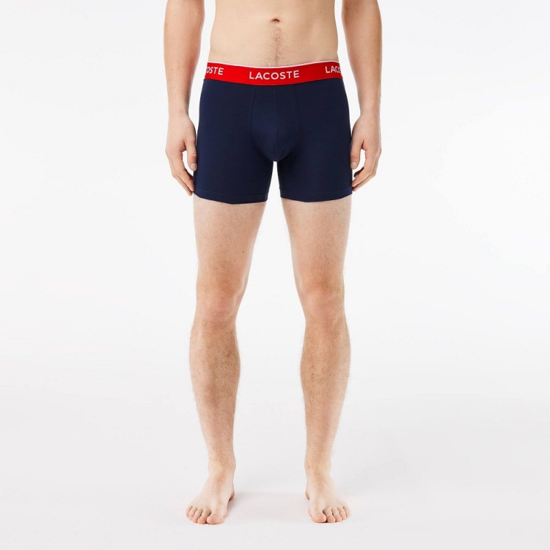 Men's Lacoste Cotton 3-Pack Boxer Briefs Navy Blue Green Red Navy Blue | HRT035498