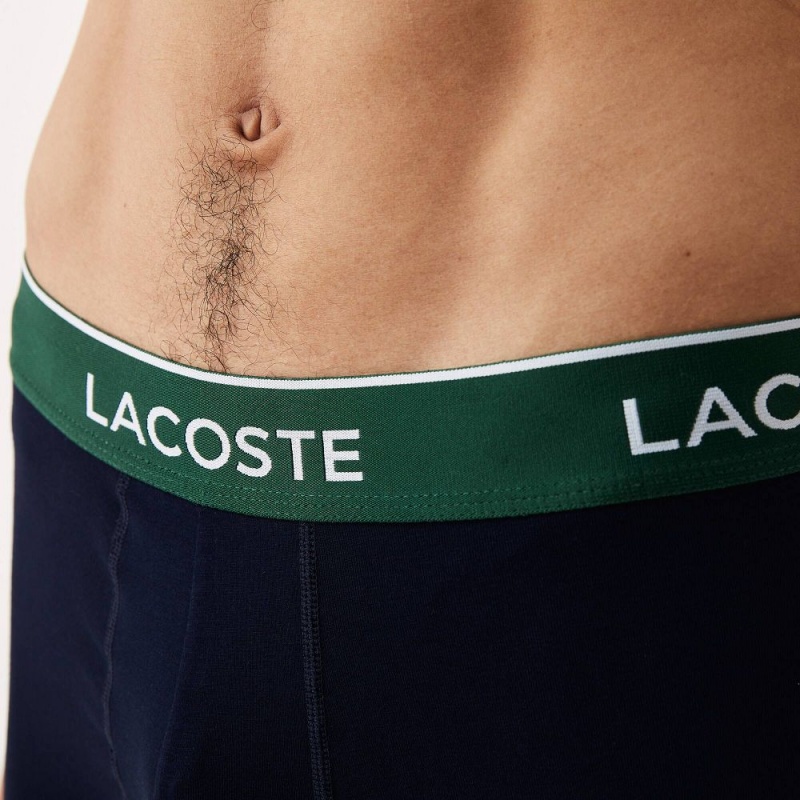 Men's Lacoste Cotton 3-Pack Boxer Briefs Navy Blue Green Red Navy Blue | HRT035498