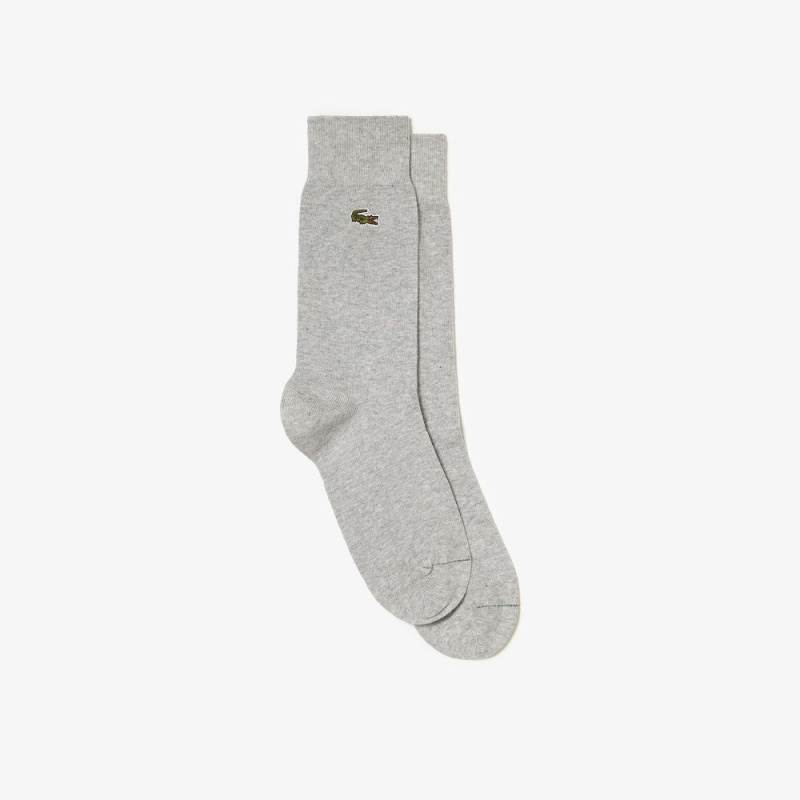 Men\'s Lacoste Cotton Blend High-Cut Socks Grey Chine | BVH068137