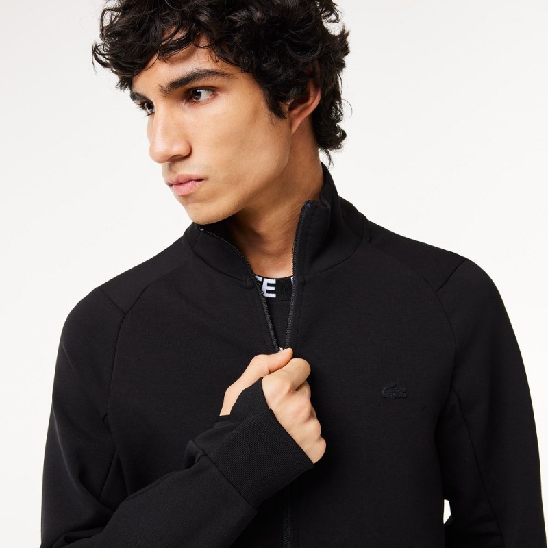 Men's Lacoste Cotton Blend Zip-Up Sweatshirt Black | IDH189645