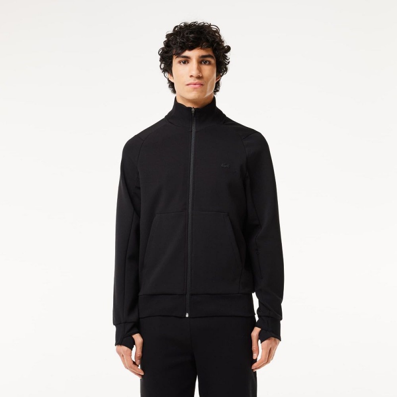 Men\'s Lacoste Cotton Blend Zip-Up Sweatshirt Black | IDH189645