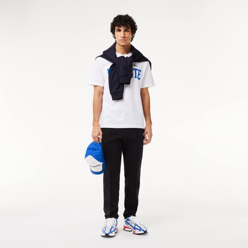 Men's Lacoste Cotton Contrast Print & Badge T-Shirt White | CUT407583