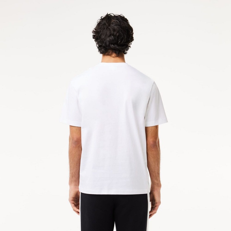 Men's Lacoste Cotton Contrast Print & Badge T-Shirt White | CUT407583