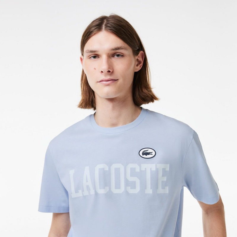 Men's Lacoste Cotton Contrast Print & Badge T-Shirt Phoenix blue | CTK036597