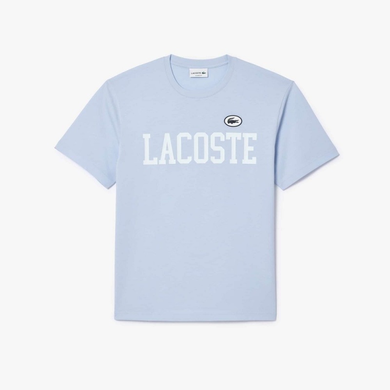 Men's Lacoste Cotton Contrast Print & Badge T-Shirt Phoenix blue | CTK036597