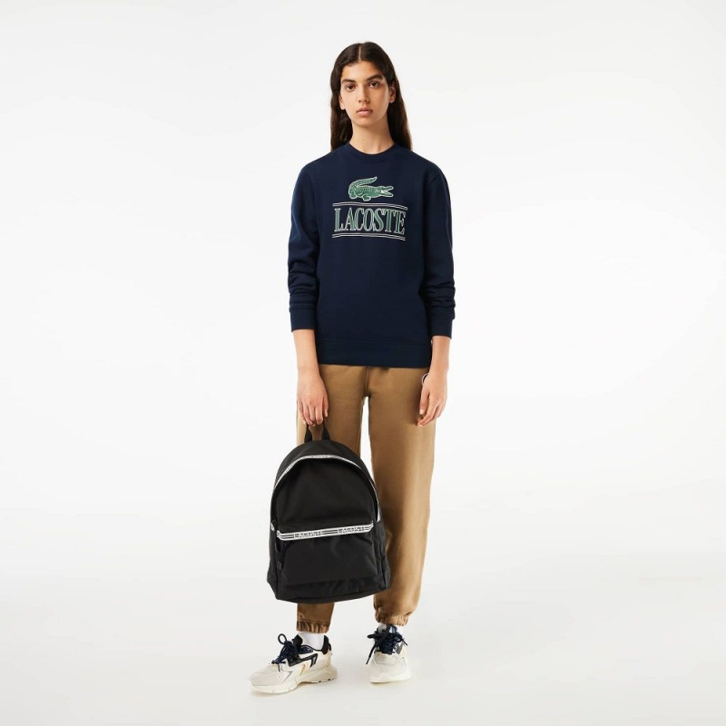 Men's Lacoste Cotton Fleece Branded Sweatshirt Navy Blue | MWU213078