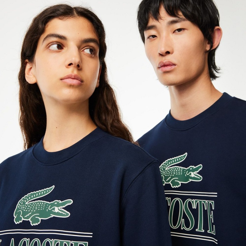 Men's Lacoste Cotton Fleece Branded Sweatshirt Navy Blue | MWU213078