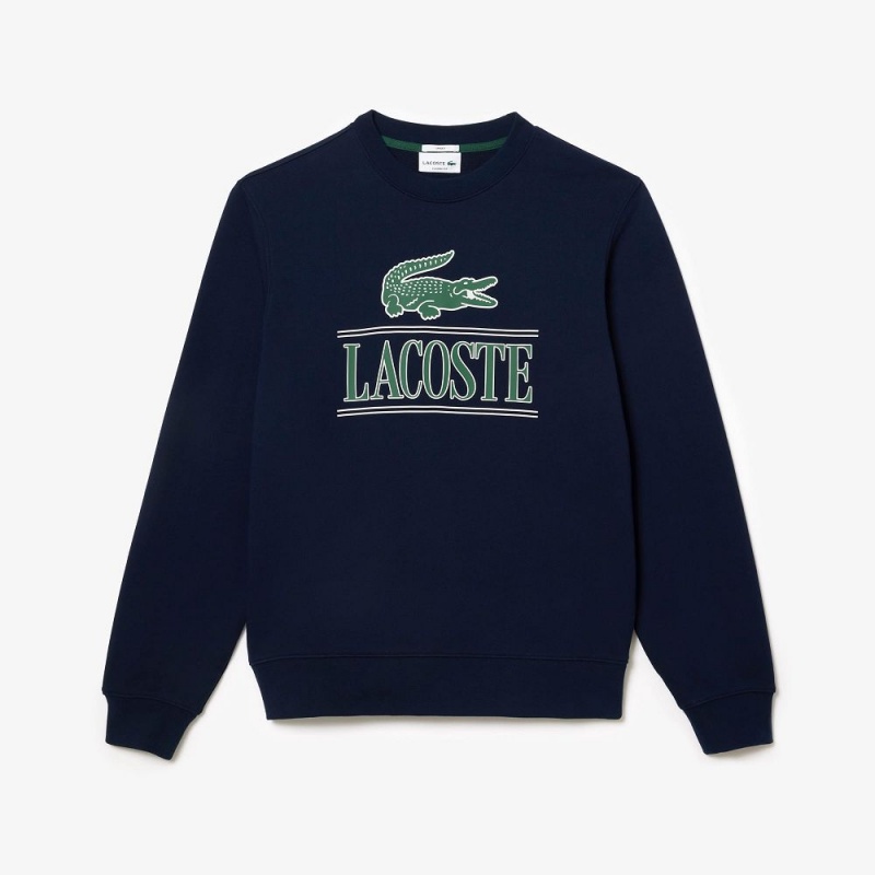 Men's Lacoste Cotton Fleece Branded Sweatshirt Navy Blue | MWU213078