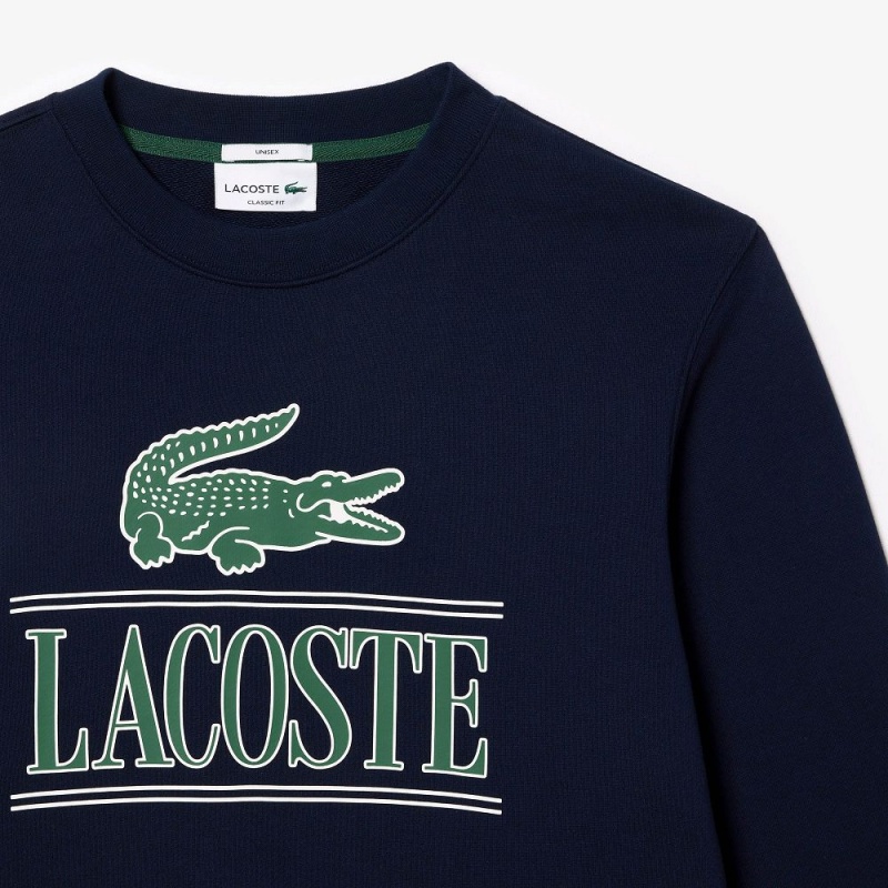 Men's Lacoste Cotton Fleece Branded Sweatshirt Navy Blue | MWU213078