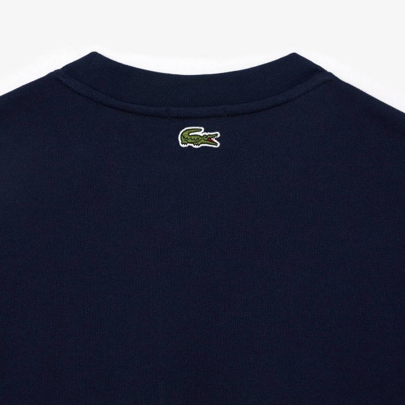 Men's Lacoste Cotton Fleece Branded Sweatshirt Navy Blue | MWU213078