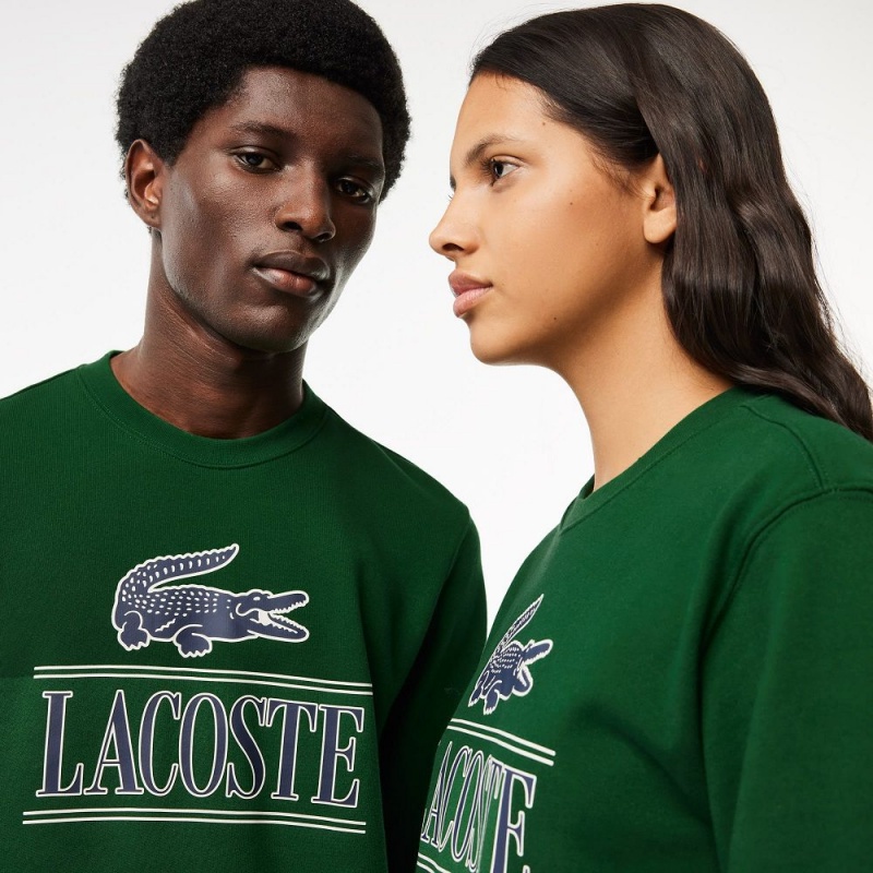 Men's Lacoste Cotton Fleece Branded Sweatshirt Pine green | SMN369840