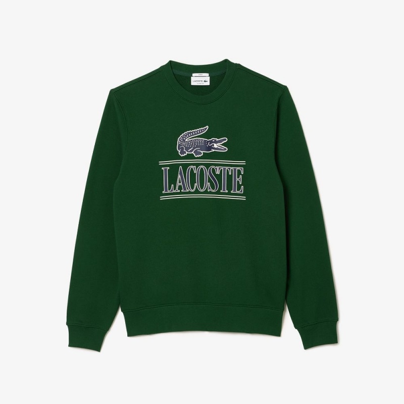 Men's Lacoste Cotton Fleece Branded Sweatshirt Pine green | SMN369840