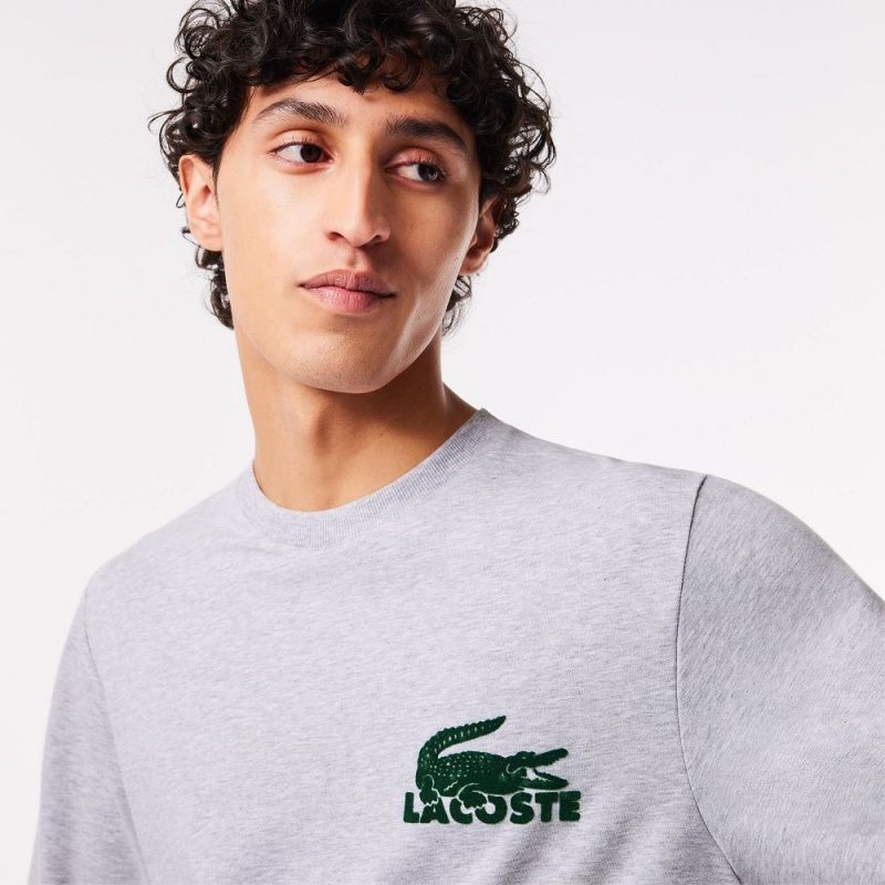 Men's Lacoste Cotton Fleece Lounge Sweatshirt Grey Chine Green | IWZ460328