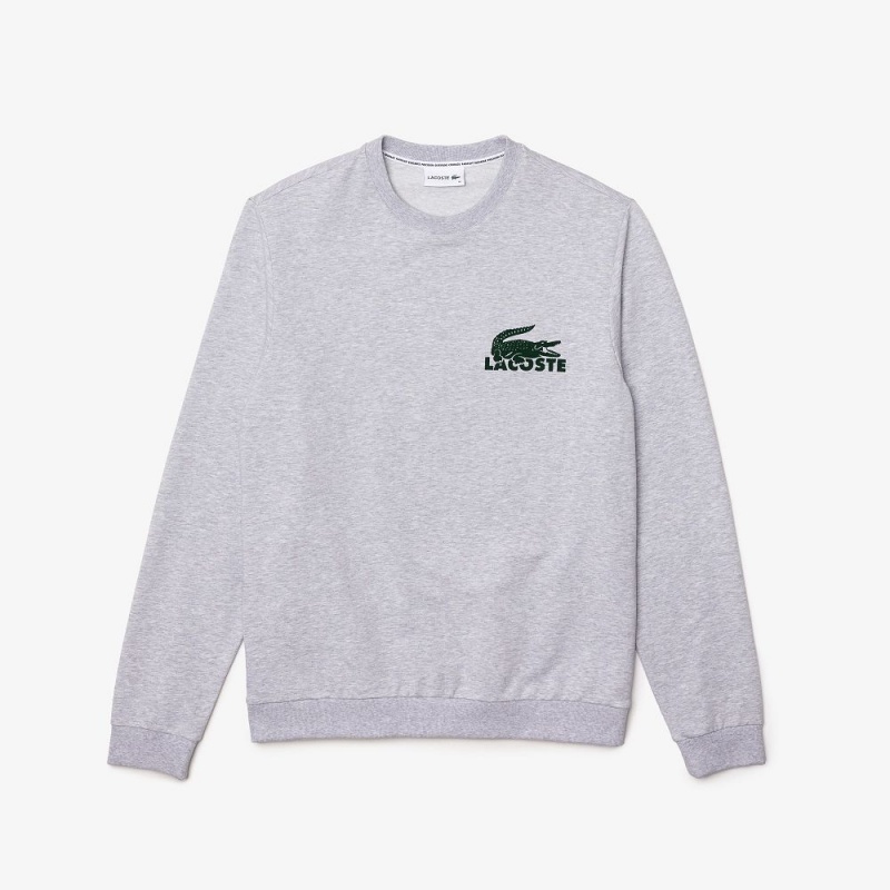 Men's Lacoste Cotton Fleece Lounge Sweatshirt Grey Chine Green | IWZ460328