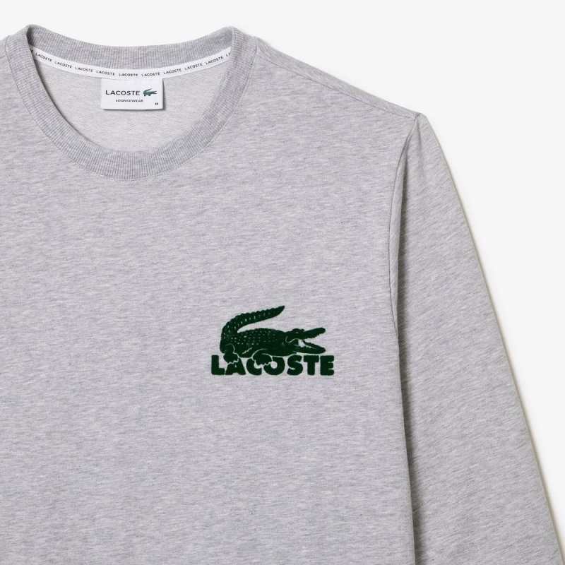 Men's Lacoste Cotton Fleece Lounge Sweatshirt Grey Chine Green | IWZ460328