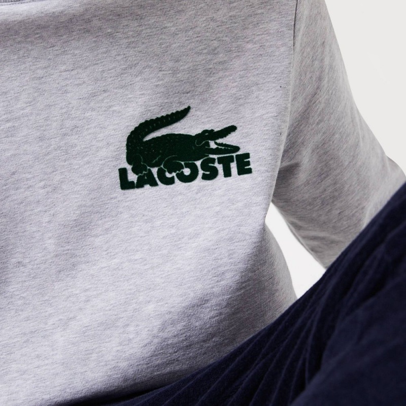 Men's Lacoste Cotton Fleece Lounge Sweatshirt Grey Chine Green | IWZ460328