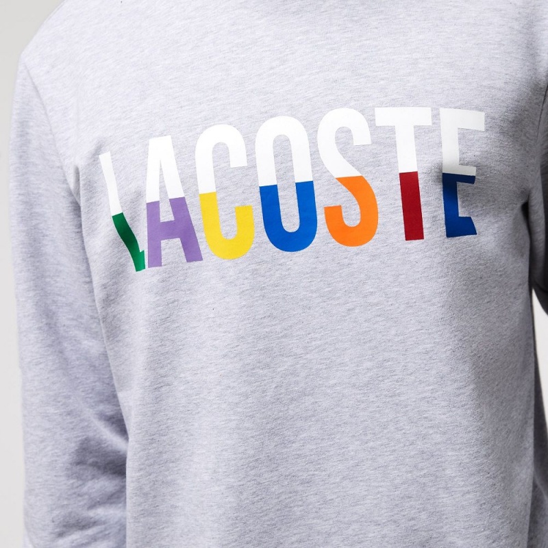 Men's Lacoste Cotton Fleece Lounge Sweatshirt Grey Chine White | TKR193420