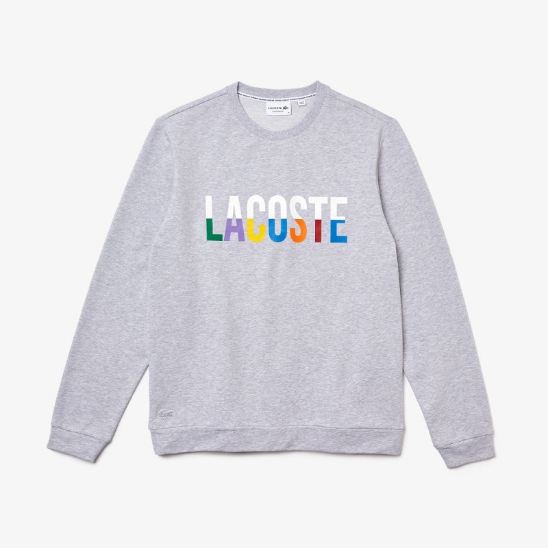 Men's Lacoste Cotton Fleece Lounge Sweatshirt Grey Chine White | TKR193420