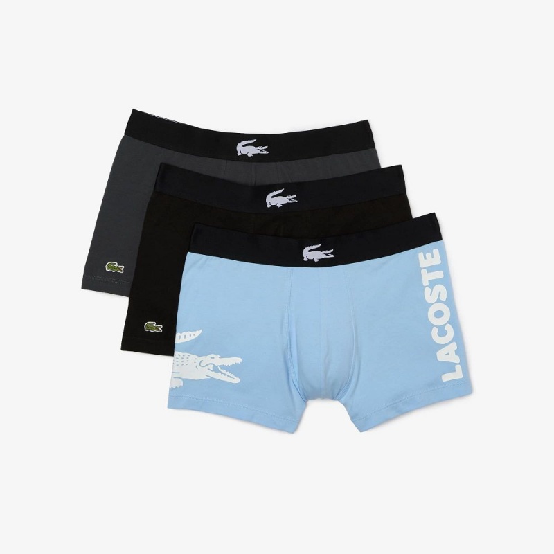 Men's Lacoste Cotton Jersey 3-Pack Trunks Blue Black Dark Grey | ADS856409