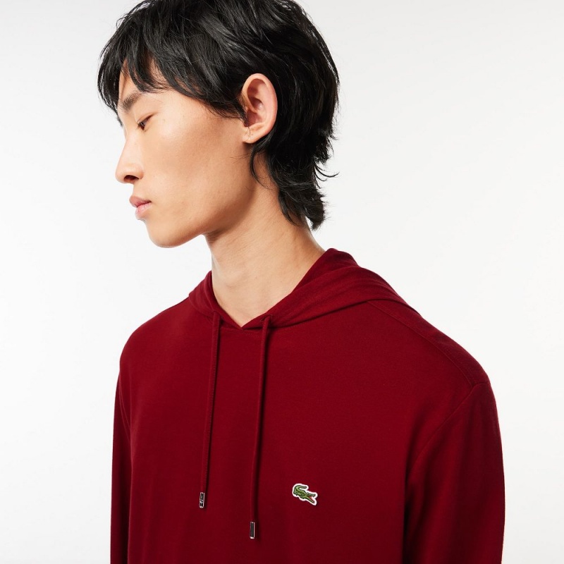 Men's Lacoste Cotton Jersey Hooded T-Shirt Bordeaux | QLR213950