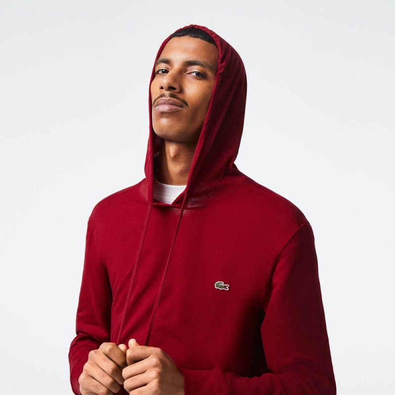 Men's Lacoste Cotton Jersey Hooded T-Shirt Bordeaux | QLR213950