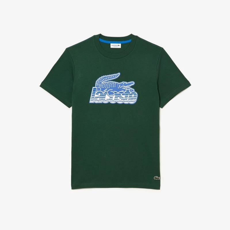 Men's Lacoste Cotton Jersey Print T-Shirt Pine green | ILU972543