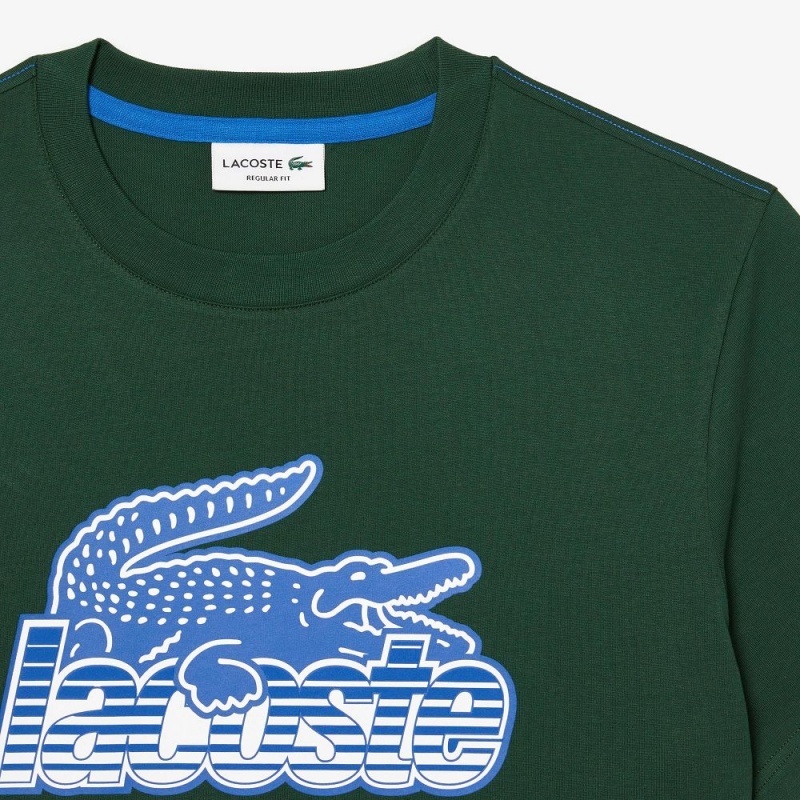 Men's Lacoste Cotton Jersey Print T-Shirt Pine green | ILU972543