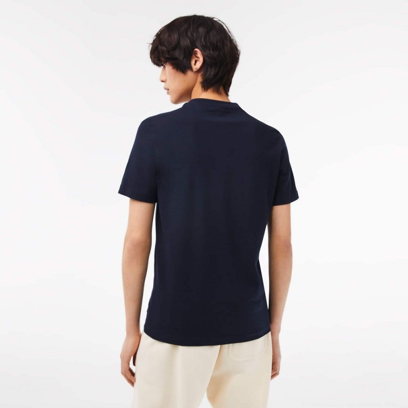 Men's Lacoste Cotton Jersey Print T-Shirt Navy Blue | JDQ871632