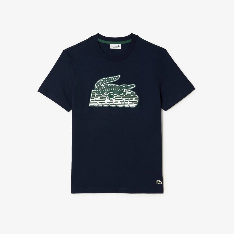 Men's Lacoste Cotton Jersey Print T-Shirt Navy Blue | JDQ871632