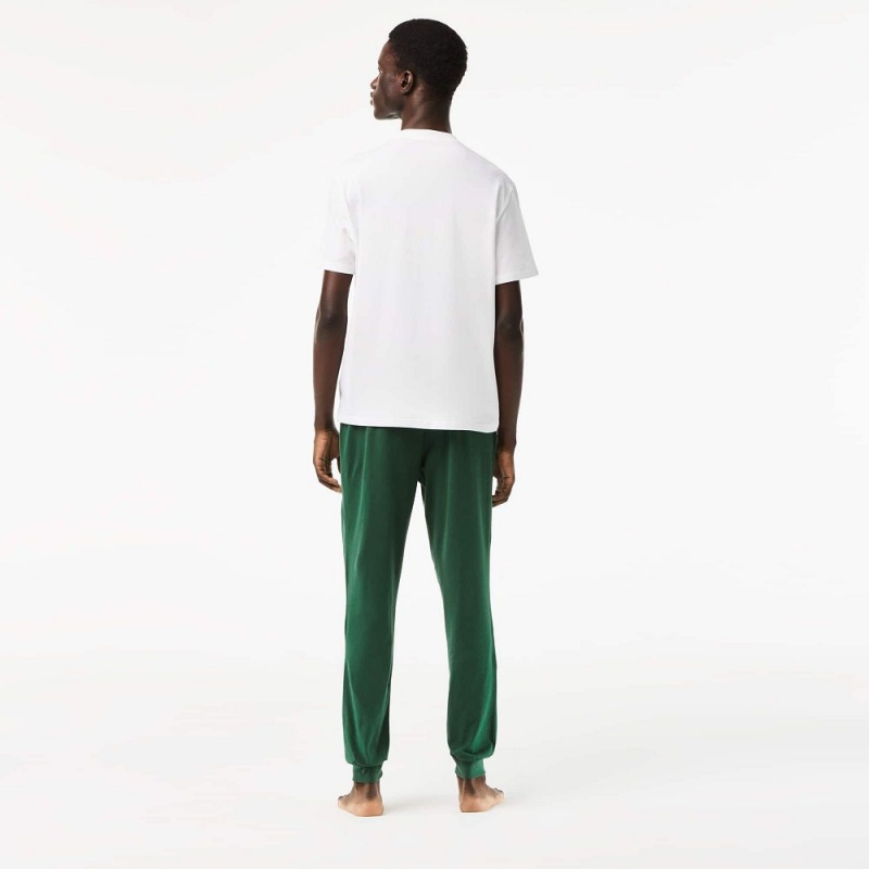 Men's Lacoste Cotton Jersey Set Pajamas White Green | XLE457093