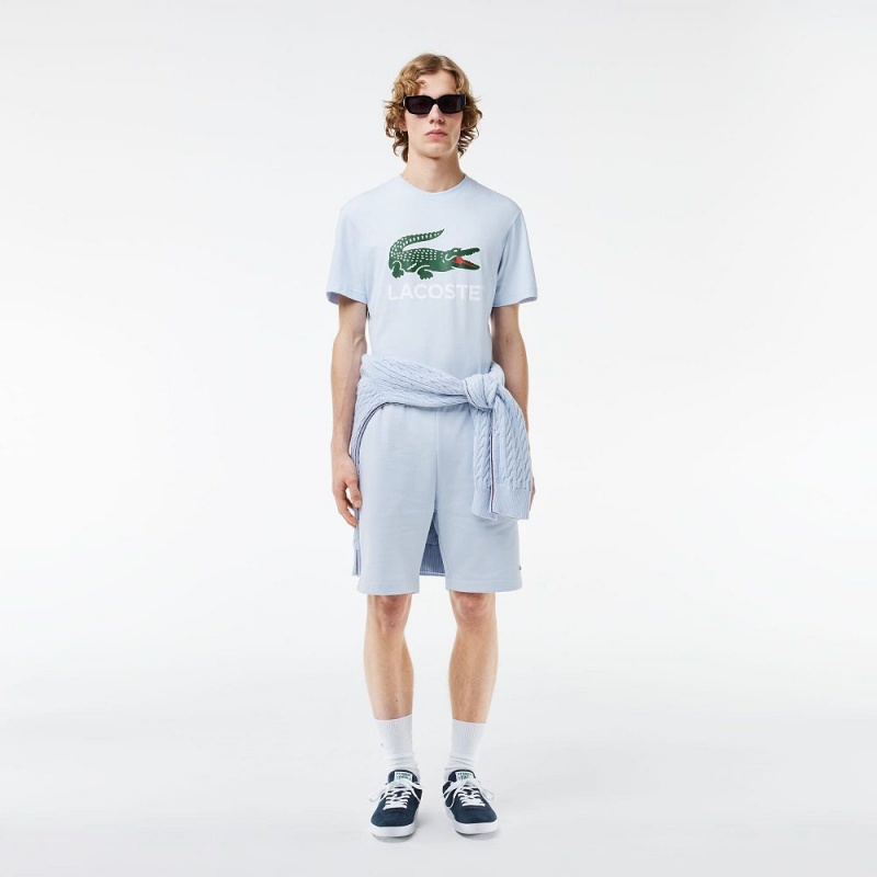 Men's Lacoste Cotton Jersey Signature Print T-Shirt Phoenix blue | OCV978315